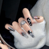 Conception #1296 Halloween pur fait à la main Unique 3D gothique crâne métal citrouille 10 pièces presse sur ongles personnalisé rouge foncé Festival Nail Art
