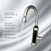 Robinet d'eau chaude électrique instantané 3000W-3500W en acier inoxydable avec LED IPX4, autonome et économe en énergie pour cuisine, camping-car, hôtel, maison