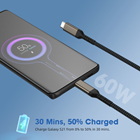 Câble de charge rapide USB-C vers USB-C en alliage d'aluminium tressé en nylon, PD 60W 3A 20V, avec puce E-Marker certifiée CE pour ordinateur