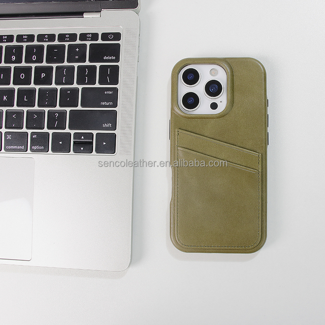 Minimalist Genuine Leather Back Case with Card Holder, Anti-Scratch Protective Cover