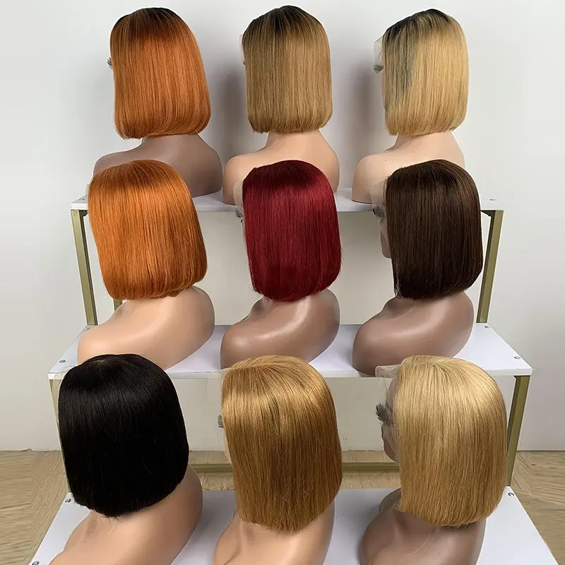 Wholesale 12A Bone Straight Bob Wigs Raw Brazilian Hair Vendor Colored Bob 13x4 Full Lace Front Human Hair Wigs For Black Women
