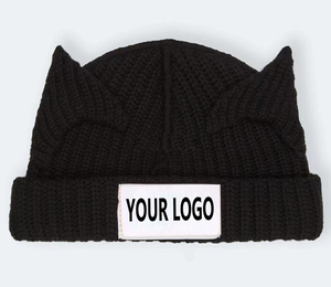 Gorro <span class=keywords><strong>de</strong></span> punto para mujer, gorro cálido <span class=keywords><strong>de</strong></span> invierno <span class=keywords><strong>a</strong></span> rayas con pequeño cuerno <span class=keywords><strong>de</strong></span> Diablo, gorro grueso <span class=keywords><strong>de</strong></span> ganchillo con orejas - Product Image 3