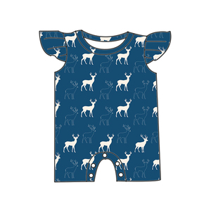 رومبير قصير للأطفال من الخيزران بأكمام مكشكشة ونقش غزلان كرتوني، بيجامة صيفية للرضع، ملابس للأطفال حديثي الولادة والأولاد والبنات - Product Image 5