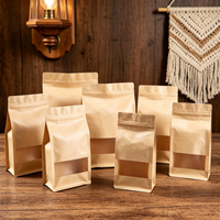 Sachet Doypack en papier kraft avec fenêtre, auto-scellant, à huit soudures latérales, imprimé sur mesure pour l'emballage de noix, de thé et d'aliments