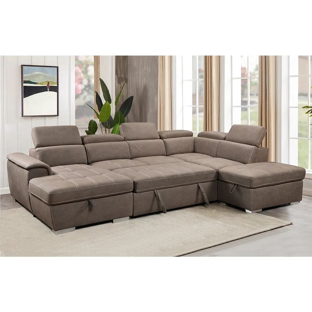 Tianhang pabrik mebel penjualan langsung sofa ruang tamu kasur tidur coklat kain kustom dengan USD sofa ruang tamu