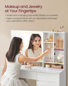 <span class=keywords><strong>VASAGLE</strong></span> Table de toilette en bois avec un grand espace de rangement, ensemble de <span class=keywords><strong>coiffeuse</strong></span> avec miroir <span class=keywords><strong>LED</strong></span> pour la chambre à coucher - Product Image 6