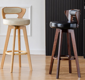 كراسي بار من الجلد الصناعي، كرسي عالي دوار للبار، قابل للتعديل من الخشب المنحني والحديد، مناسب لغرفة الطعام والمطبخ وغرفة المعيشة والفنادق والأماكن الخارجية - Product Image 2