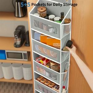 Sacs de rangement en tissu pliables sur mesure à 5 couches, capacité 48L, organisateur de placard multifonctionnel à suspendre à la porte pour chambre à coucher - Product Image 4