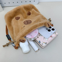 Sac à dos en peluche Capybara marron et rose pour étudiants, design mignon de dessin animé, respirant, ultra-léger, antibactérien, avec cordon de serrage