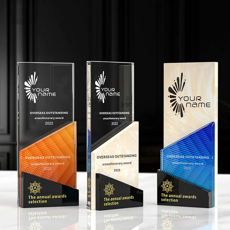 Luxe Ontwerp 3d Creatieve Marmeren Trofee Zwart Glas Award Met Marmer Voor Eerbetoon Aan Werknemers