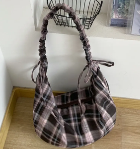 Bolso bandolera vintage a cuadros de gran capacidad para mujer, bolso de compras informal con cordón para chicas - Product Image 4