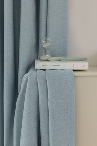 Haut de gamme solide bleu ciel Polyester lin haute rideaux occultants tissu pour chambre salon hôtel bureau fenêtres - Product Image 4