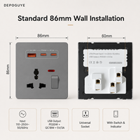 Prise murale universelle 3 broches 10A 20W avec port USB Type-C à charge rapide, prise électrique murale en plastique UK AC110-250V