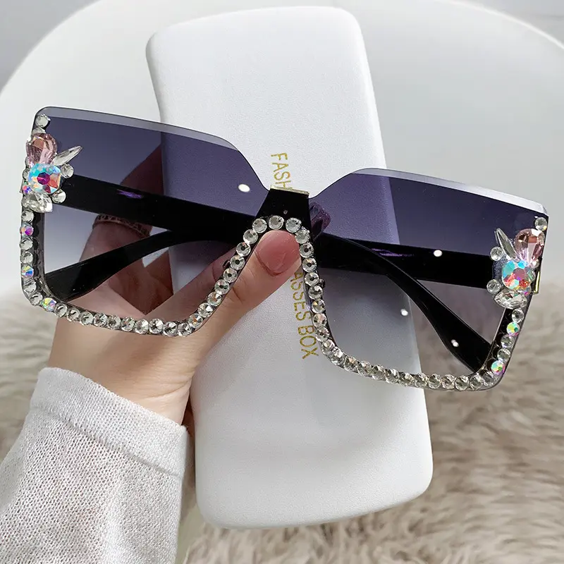 Gafas de sol Vintage de diseño de marca de lujo con diamantes de imitación sin montura para mujer y hombre 2024 nueva moda lentes degradados gafas de sol para mujer