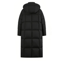 Manteau long d'hiver surdimensionné pour femme, en duvet écologique, coupe-vent, avec capuche amovible, poignets côtelés et cordon de serrage latéral pour ajuster la taille