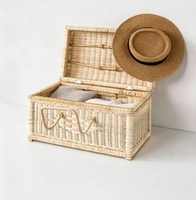 Valise en rotin naturel de style rétro avec panier de rangement, mallette de haute qualité raffinée, panier tressé en rotin surdimensionné