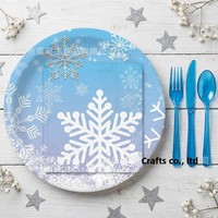 Vaisselle jetable bleue pour fête d'anniversaire sur le thème du bonhomme de neige, 96 pièces : serviettes en papier, gobelets, assiettes, fourchettes, décorations