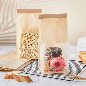 Bolsa de embalaje de panadería de papel marrón personalizada, pan, <span class=keywords><strong>Bagel</strong></span>, tostadas, galletas, lazo de lata, bloqueo de lengüeta, bolsas de regalo, bolsa de ventana de papel Kraft - Product Image 5