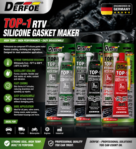 DERFOE TOP-1 Sellador de Silicona RTV Gris 3 OZ de Alta Temperatura, Curado Rápido en 5 Minutos, Fácil Desmontaje - Product Image 5