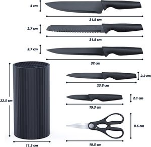 Ensemble de couteaux de cuisine en acier inoxydable avec manches en PP, ciseaux, couteau de chef, couteau à éplucher, couteau à découper la viande - Product Image 3