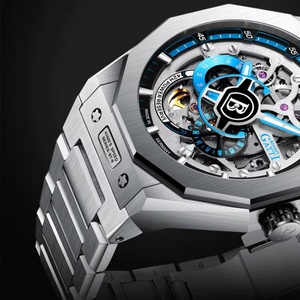 Montre pour homme BG7601-S, automatique, mécanique, squelette, lumineuse, bracelet en acier inoxydable - Product Image 2