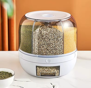 360 distributeur de grains, distributeur de nourriture de stockage de grains rotatif avec bouton récipient de stockage de cuisine domestique résistant à l'humidité - Product Image 4