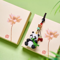 Breloque Panda en Bambou Style Chinois, Pendentif Panda Mignon en Bambou, Porte-clés Tressé Perlé, Boîte Cadeau Lotus, Souvenir