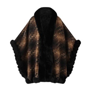 <b>Women</b> Chic Checkered Warm <b>Cloak</b> Faux Fur Trim Sleeveless Shawl Casual Open Front Cape for Vacation Travel Party - Product Image 5