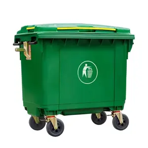 660 Liter Mülleimer Mülleimer Dose Staubbehälter Abfallbehälter für Außenstraße mit Rädern Kunststoffgriffe