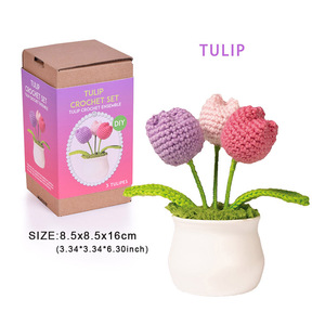 ดอกทิวลิปถักไหมพรม ดอกไม้ถักโครเชต์ในกระถาง ชุดถักโครเชต์ DIY ดอกไม้กระถางทำมือสำหรับตกแต่งบ้าน - Product Image 6