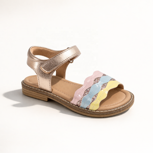 <span class=keywords><strong>Sandali</strong></span> con glitter color <span class=keywords><strong>oro</strong></span> rosa per ragazze, <span class=keywords><strong>sandali</strong></span> piatti con cinturino ondulato colorato e cinturino alla caviglia regolabile, graziose scarpe estive per bambini - Product Image 1
