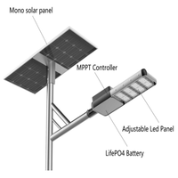 Lampadaire solaire LED MPPT 50W 8500LM IP66 Garantie 3 ans Alliage d'aluminium Cellules solaires mono-Si Certifié CE RoHS pour la route