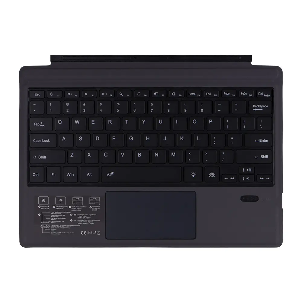 Keyboard Lampu Latar Nirkabel untuk Microsoft Surface Pro 5 6 7 8