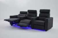Juego de sofá reclinable con luces LED personalizadas de lujo moderno, cuero inteligente eléctrico de 3 plazas para cine en casa, muebles de sala de estar de madera