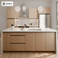Meuble de cuisine en bois massif avec îlot, design contemporain, livraison en kit, boîtes de rangement en contreplaqué et rangement coulissant