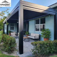 Pergola en aluminium Airfun pour l'extérieur, toutes saisons, à lames motorisées réglables, imperméable, gazebo avec drainage intégré, patio, nature, MDF