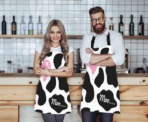 Tabliers multifonctionnels personnalisables en cuir de vache noir et blanc à motif cœur rose, vente en gros d'usine, tablier de cuisine <span class=keywords><strong>2022</strong></span> - Product Image 6