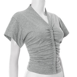 Viviblook Q25TP186 Camiseta de manga corta de color sólido con cuello en V y ajuste en la cintura para mujer - Product Image 4