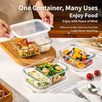 Boîte à lunch en verre, résistante à la chaleur, compatible micro-ondes, hermétique, anti-fuite, récipient pour préparation de repas, couvercle dédié, bol divisé, boîte bento
