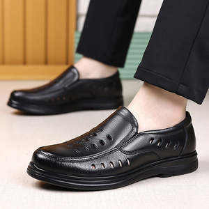 Sandalias de Verano para Hombre, de Cuero, Estilo Slip-On, Punta Redonda, Suela de Goma, Entresuela de EVA, Color Sólido, Zapatos Cómodos para Personas Mayores - Product Image 3