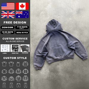 เสื้อฮู้ดผู้ชายวินเทจซักได้แบบมีกรดเสื้อสเวตเตอร์มีซิปสีเฮฟวีเวต - Product Image 2