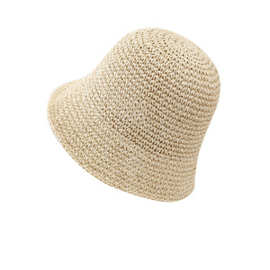 Vente en gros Chapeau de pêcheur en crochet fait à l'extérieur pour la plage, chapeau en papier pliable à petit bord, seau de paille pliable pour femmes - Product Image 2