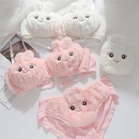Ensemble soutien-gorge et culotte sexy à imprimé animal, style japonais, doux et moelleux pour l'hiver, motif lapin de dessin animé mignon, lingerie fine sans armatures pour étudiantes