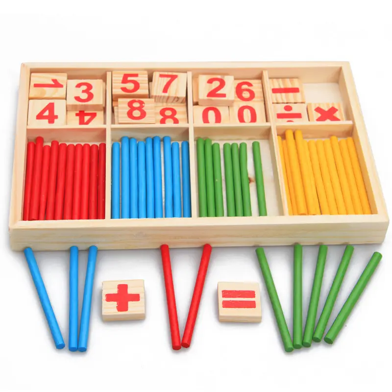 Kid's Toy Educational Tech aid Mathematics Wooden Blocks and Sticks Rods Box For Children Counting and Calculation