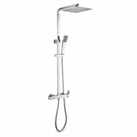 Ensemble de douche carré effet pluie chromé, système de douche de salle de bain avec mitigeur en laiton et douchette à main sur barre coulissante