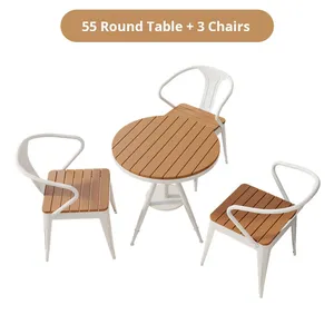 Conjunto de Muebles de Jardín de Madera Maciza Moderna para Exteriores, Resistente al Sol y al Agua, con Estructura de Hierro, <span class=keywords><strong>Mesa</strong></span> de Comedor de 2 Plazas y Sillas para Patio o Balcón - Product Image 6