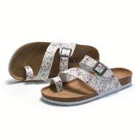 2025 petites pantoufles en liège floral pour les étudiantes chaussures de plage pantoufles de pin d'eau décontractées trois boutons