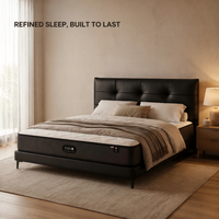 Cadre de lit rembourré réglable en cuir noir moderne avec tête de lit capitonnée, matelas en mousse haute densité, lit plateforme en bois massif