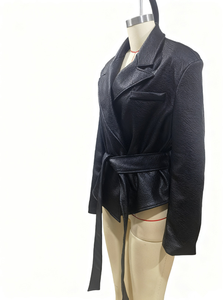 <span class=keywords><strong>Chaqueta</strong></span> de Cuero Bliberry Primavera-Otoño 2026 para Mujer, Nueva Colección, Estilo Retro, Cuello Solapa, Cierre de un Botón, con Cinturón - Product Image 4