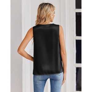 FOXA Débardeur en satin de soie pour femme, col en V, sans manches, chemisier décontracté, coupe régulière, chemise d'été - Product Image 2